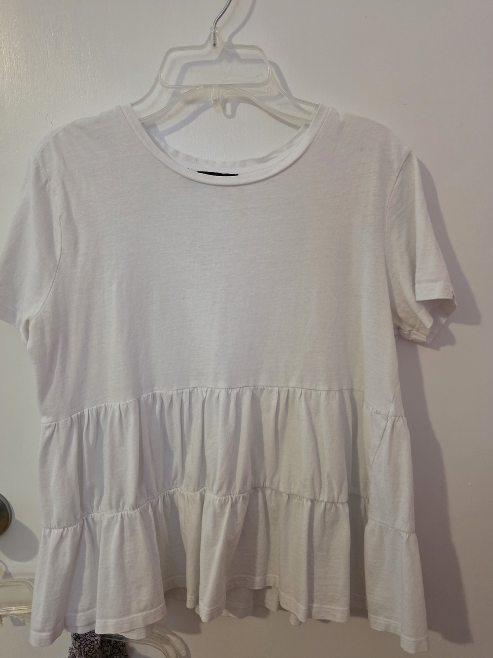 Zara White Tiered Short Sleeve Tunic Top